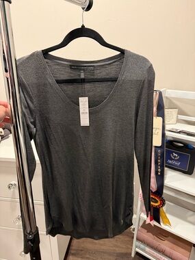 White House Black Market Charcoal Scoop Neck Long Sleeve Top